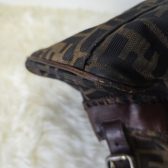 FENDI Zucca Etnico Handbag Tote Bag Nylon Canvas Leather Khaki Dark Brown - Picture 16 of 16